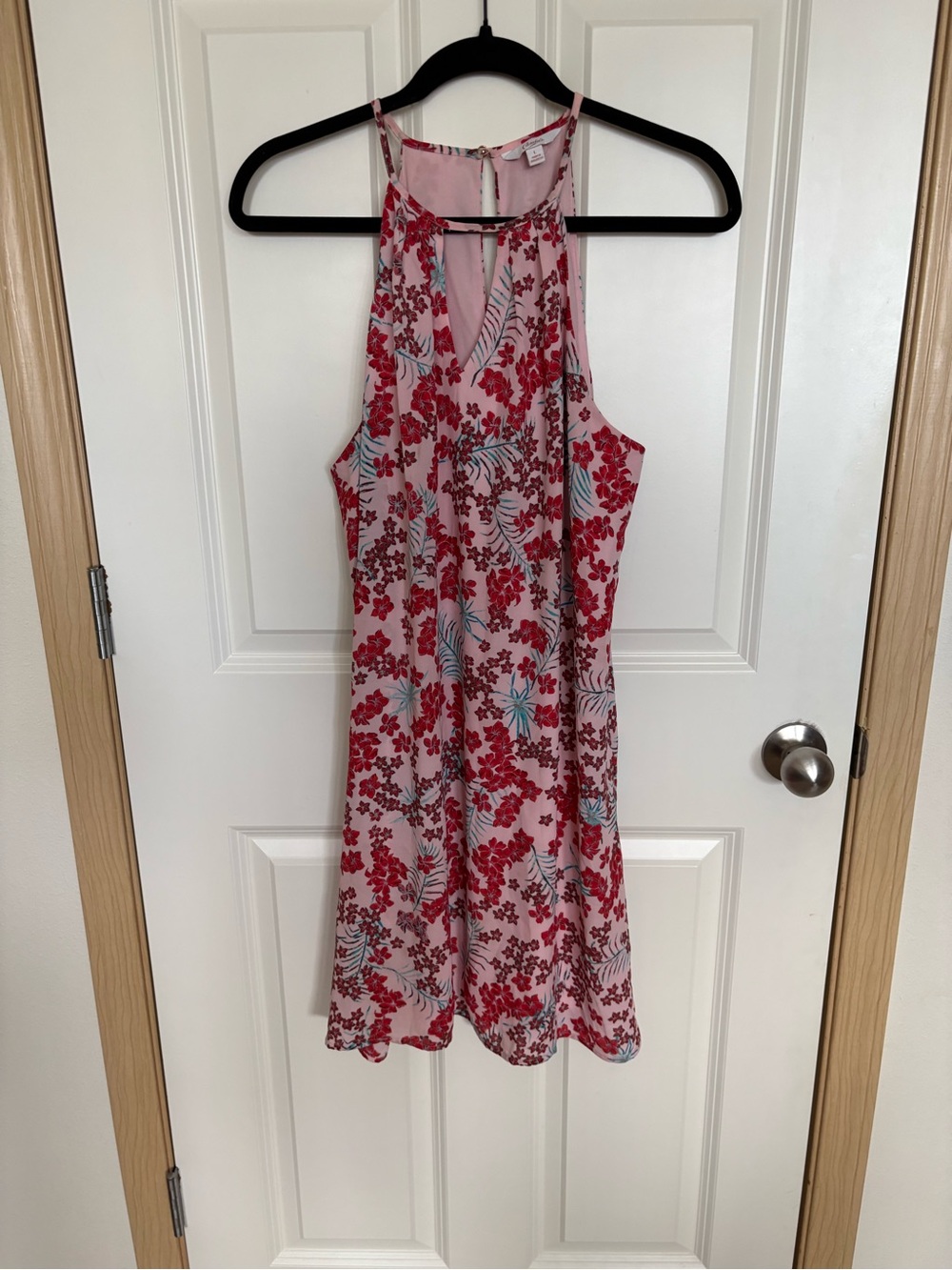 Candie's Pink and Red Floral Halter Mini Dress